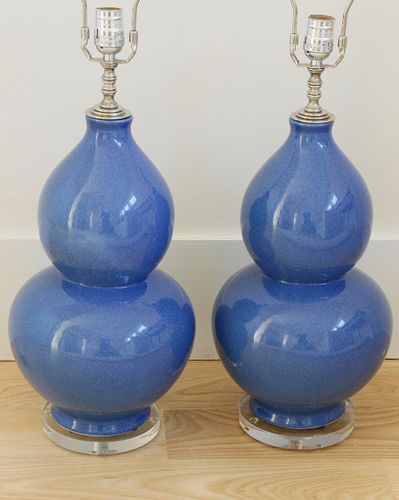 PAIR OF COBALT BLUE CERAMIC GOURD