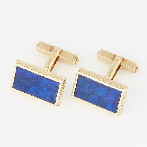 PAIR OF COBALT BLUE ENAMEL 14K GOLD