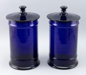 PAIR OF COBALT BLUE GLASS APOT
