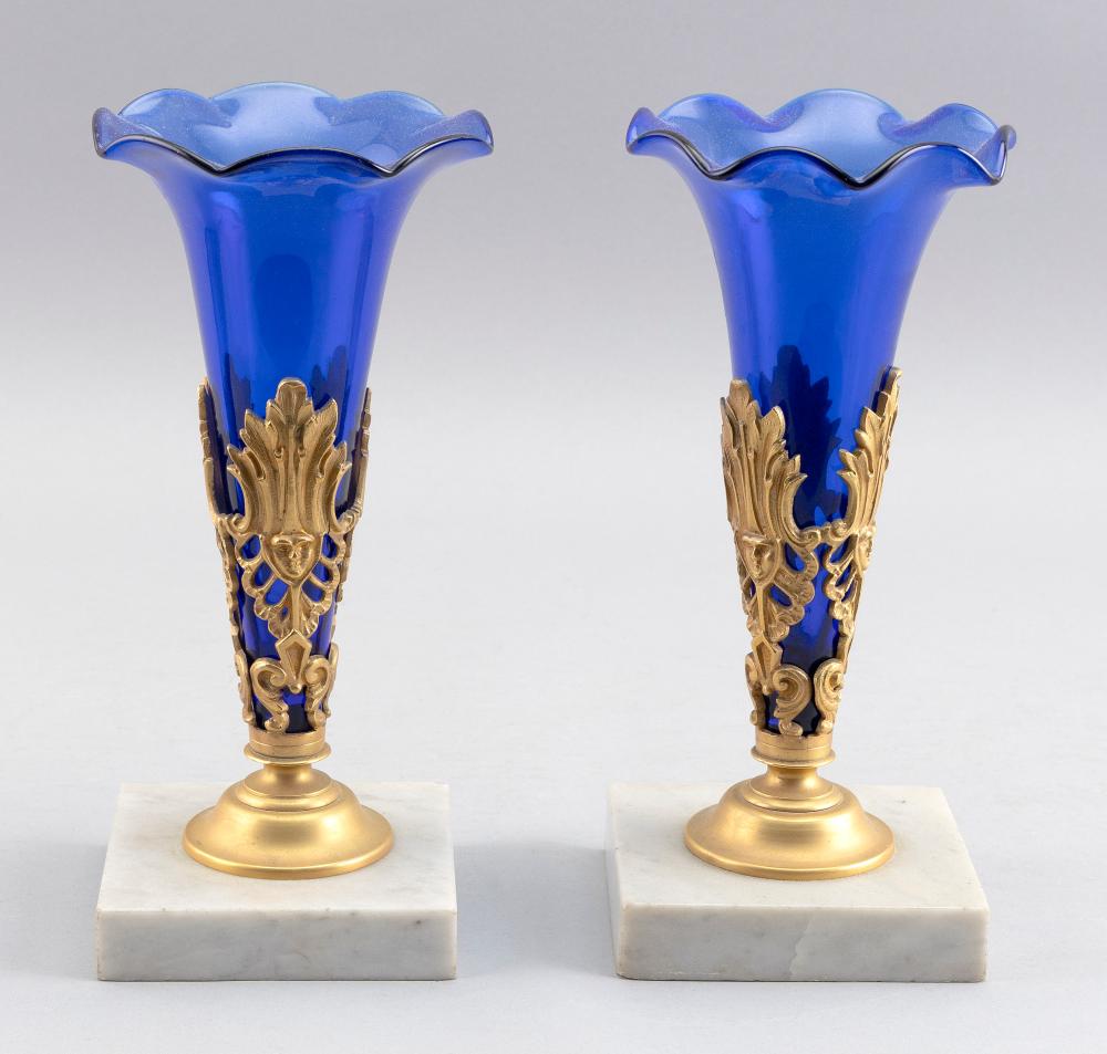 PAIR OF COBALT BLUE GLASS AND