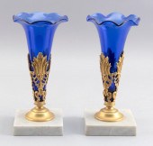 PAIR OF COBALT BLUE GLASS AND