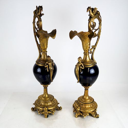 PAIR OF COBALT EWERS, URN-FORM,