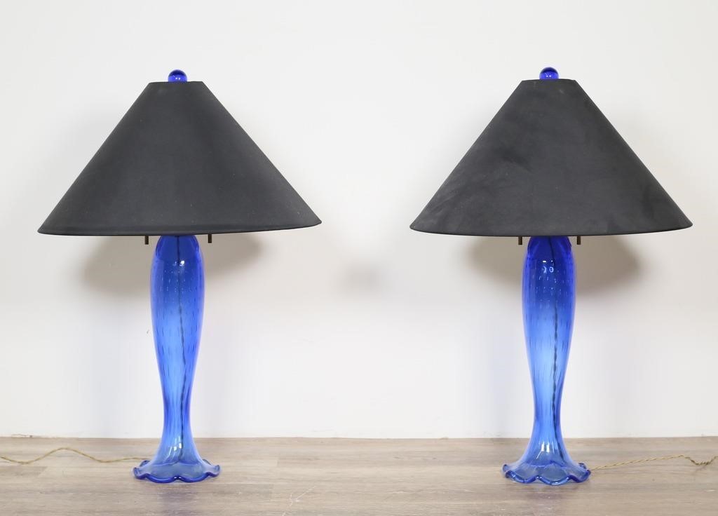 PAIR OF COBALT GLASS LAMPS JOHN