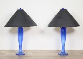 PAIR OF COBALT GLASS LAMPS JOH