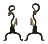 PAIR OF COILED SNAKE ANDIRONS,