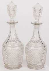 PAIR OF COLORLESS GLASS DECANT