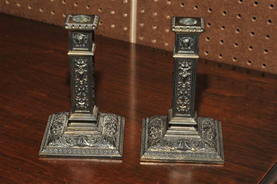 PAIR OF COMMEMORATIVE CANDLESTICKS.