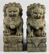 PAIR OF CONCRETE FU DOG GARDEN
