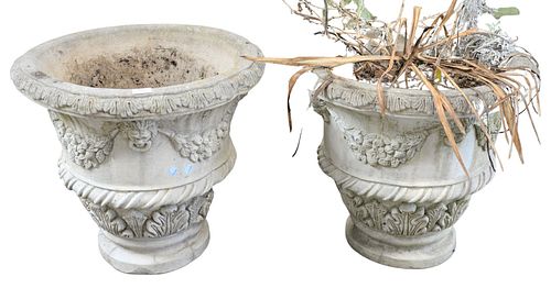 PAIR OF CONCRETE URNS HAVING