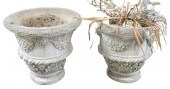 PAIR OF CONCRETE URNS HAVING F