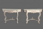 PAIR OF CONSOLE TABLES Carved