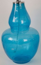 PAIR OF CONTEMPORARY BLUE GLAS