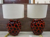 PAIR OF CONTEMPORARY RED AND B
