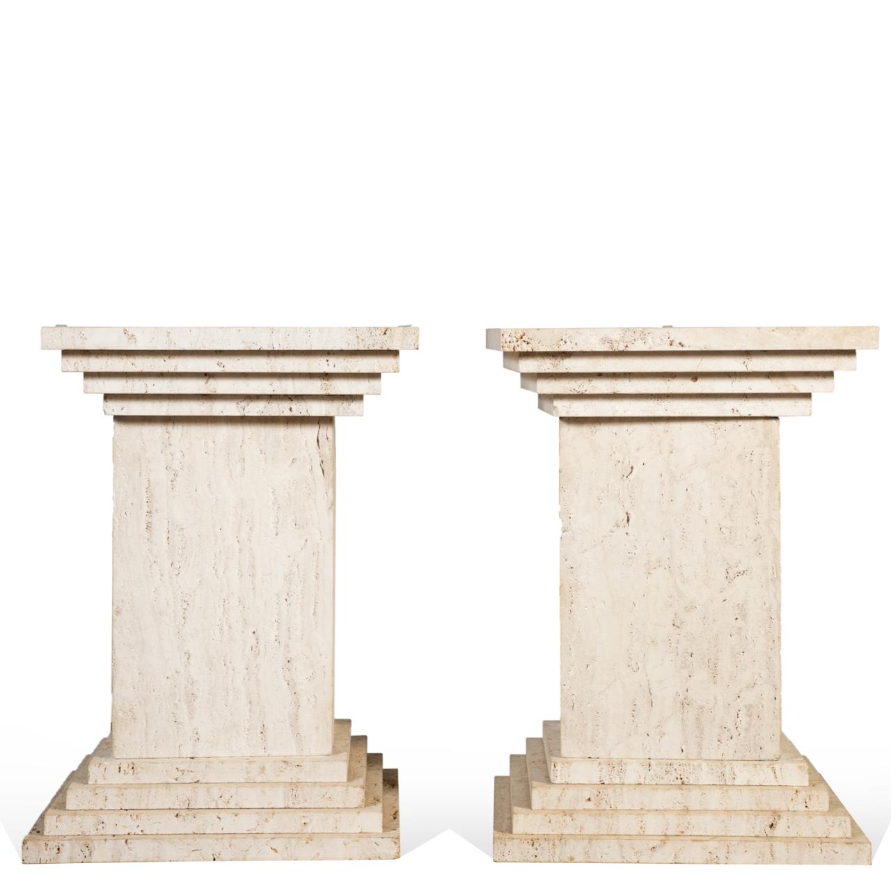 PAIR OF CONTEMPORARY TRAVERTINE