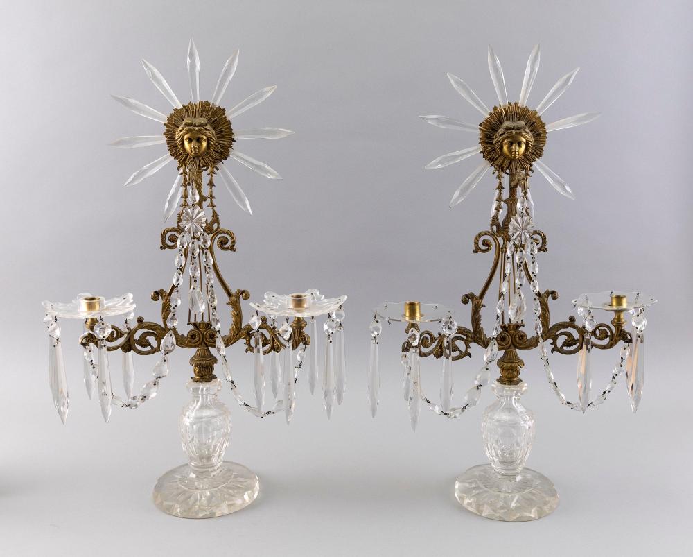 PAIR OF CONTINENTAL BRASS AND GLASS
