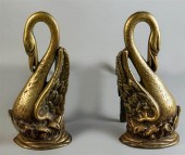 PAIR OF CONTINENTAL BRASS SWAN