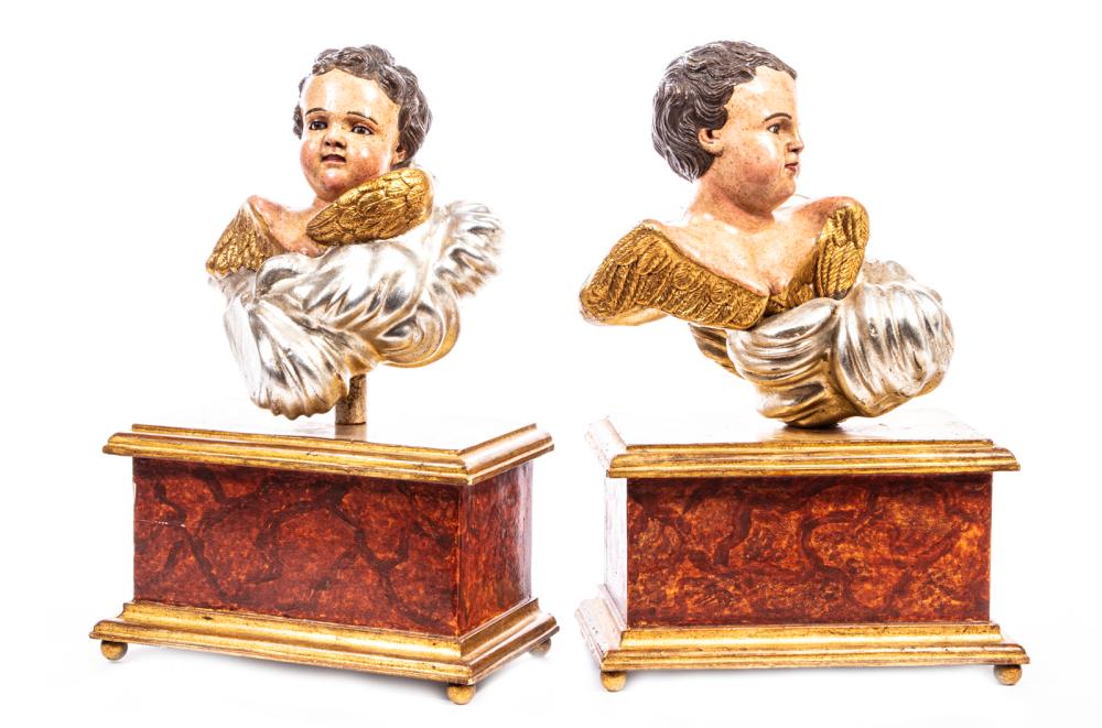 PAIR OF CONTINENTAL CHERUBS ON FAUX