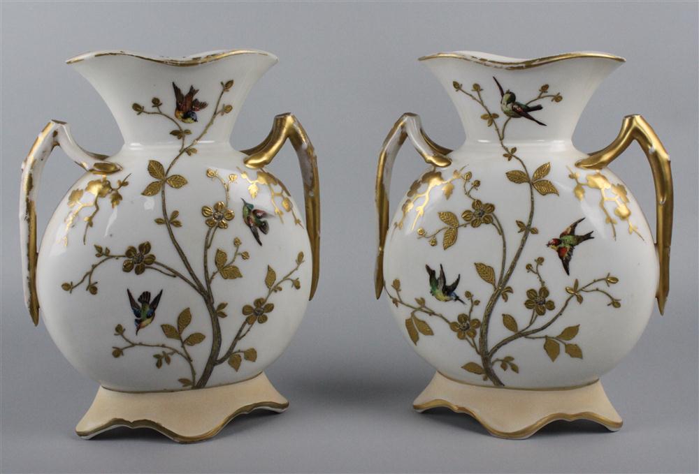 PAIR OF CONTINENTAL MOON VASES late