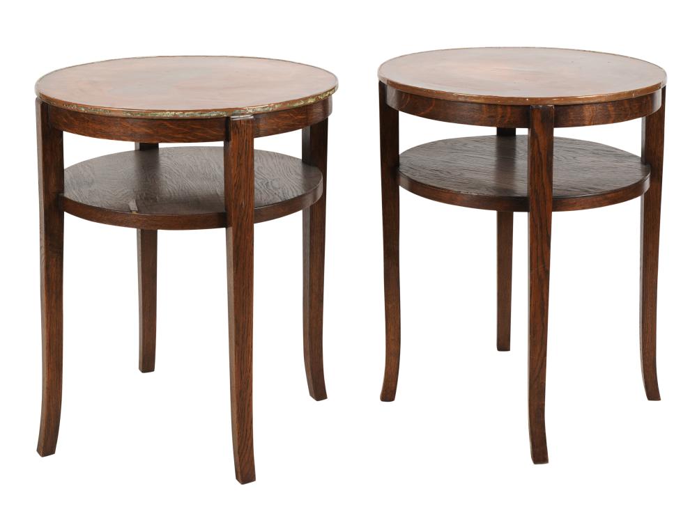 PAIR OF COPPER-TOP ROUND END