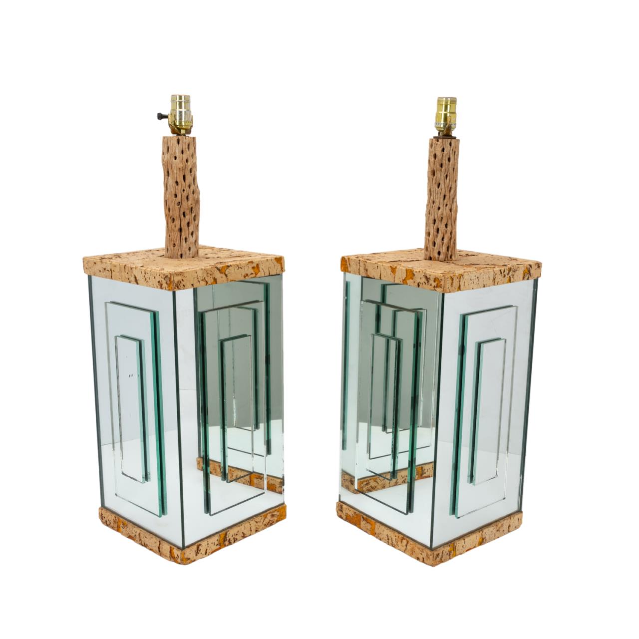 PAIR OF CORK AND MIRRORED TABLE