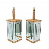 PAIR OF CORK AND MIRRORED TABL
