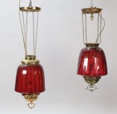 PAIR OF CRANBERRY GLASS HANGIN