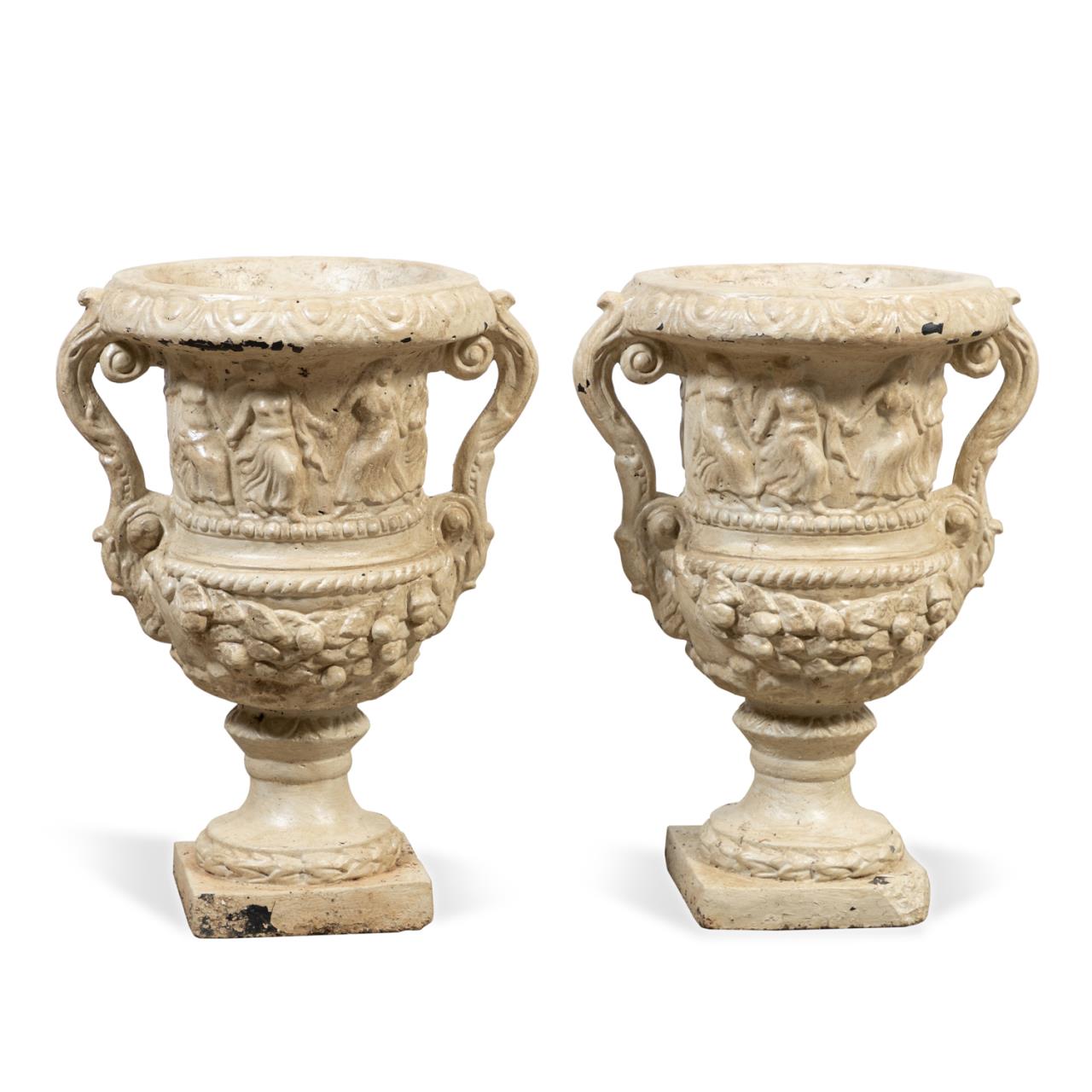 PAIR OF CREAM PAINTED TERRA COTTA
