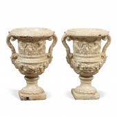 PAIR OF CREAM PAINTED TERRA CO