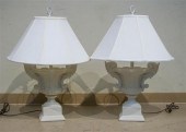 PAIR OF CREAM PLASTER URN-FORM