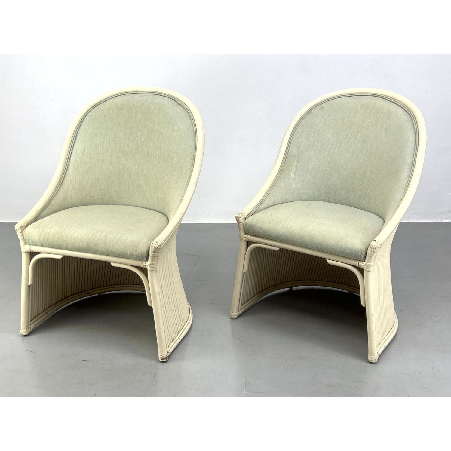 Pair of Cream Rattan Chairs.