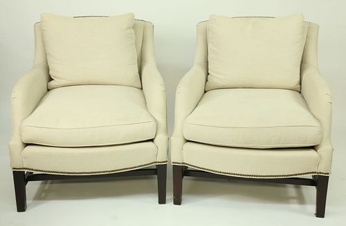 PAIR OF CREAM UPHOLSTERED ARMCHAIRS