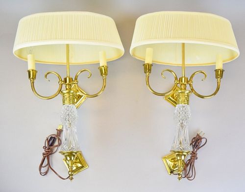 PAIR OF CRYSTAL & BRASS SCONCESPair