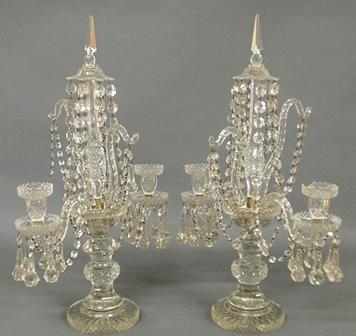 Pair of crystal candelabra with