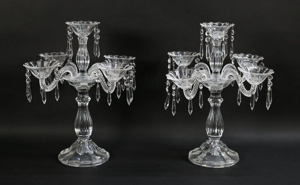 PAIR OF CRYSTAL CANDELABRAPair of