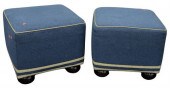 PAIR OF CUSTOM OTTOMANS, IN BL