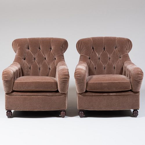 PAIR OF CUSTOM TUFTED BROWN