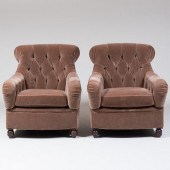 PAIR OF CUSTOM TUFTED BROWN MO