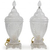 PAIR OF CUT CRYSTAL URN LAMPSD