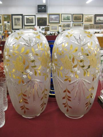 Pair of Cut Frosted & Enameled
