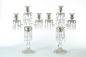 PAIR OF CUT GLASS CANDELABRA.