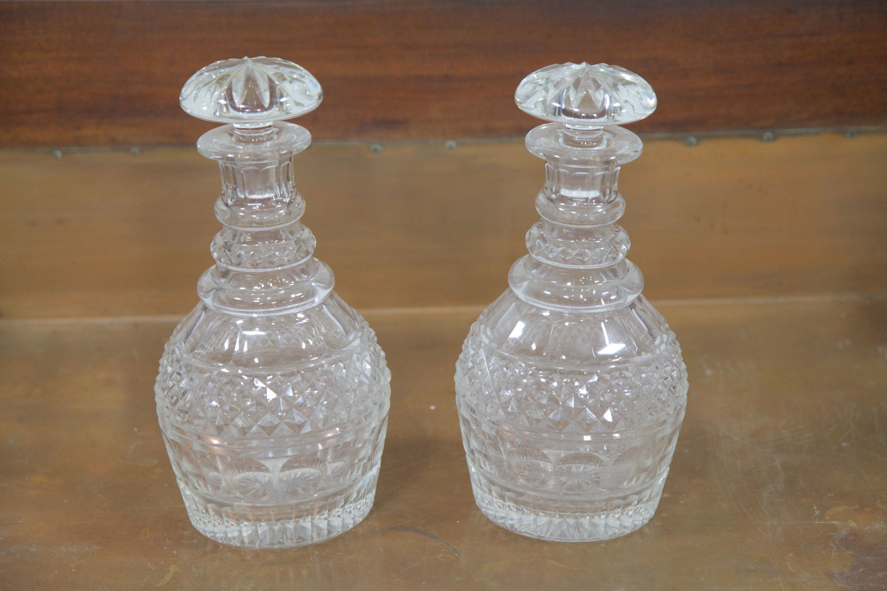 PAIR OF CUT GLASS DECANTERS. 