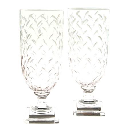 Pair of Cut Glass Hurricane Lamps