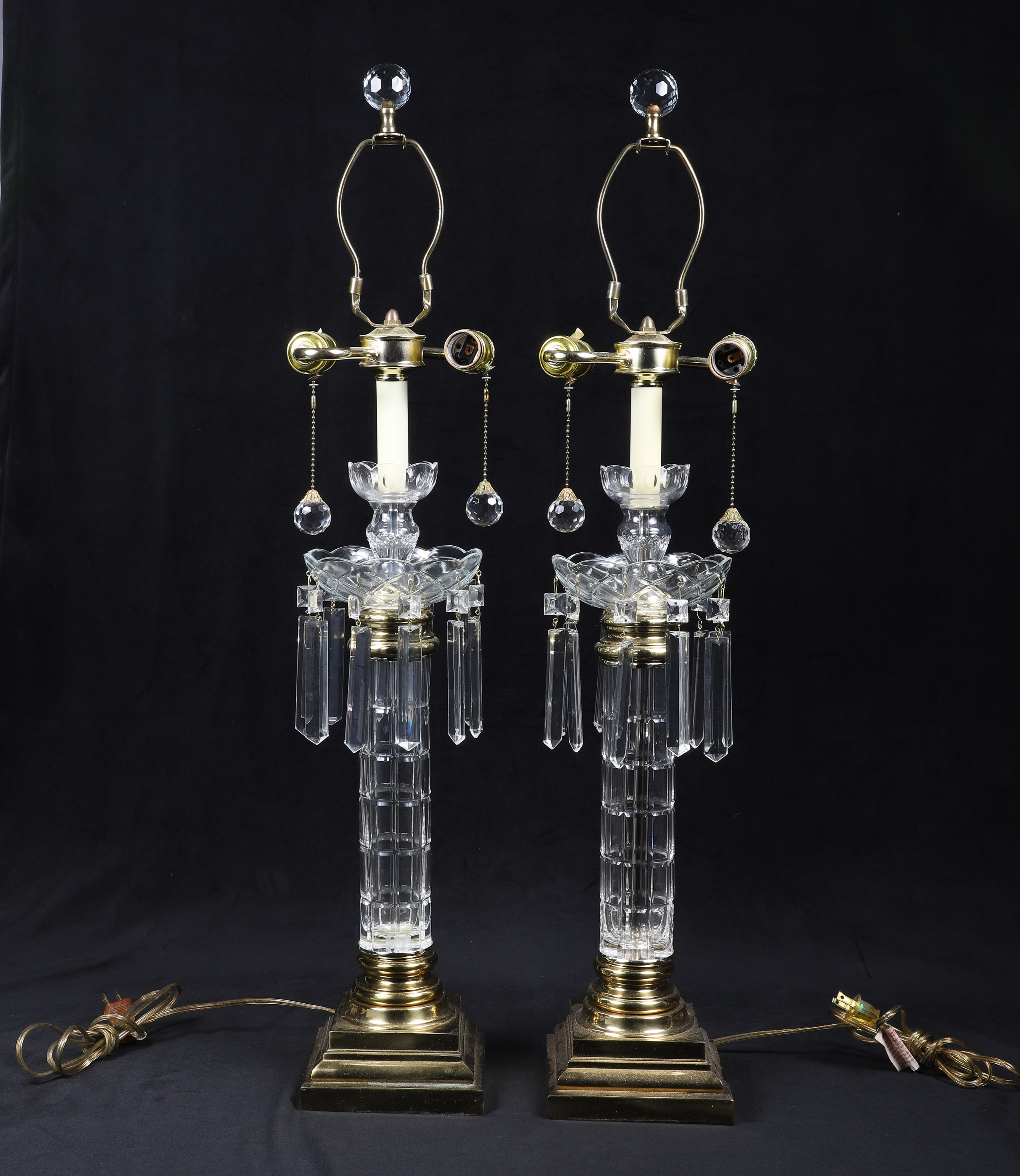 Pair of cut glass pillar table
