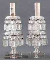 PAIR OF CUT GLASS TIERED LAMPS
