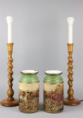 PAIR OF CYLINDRICAL VASES AND
