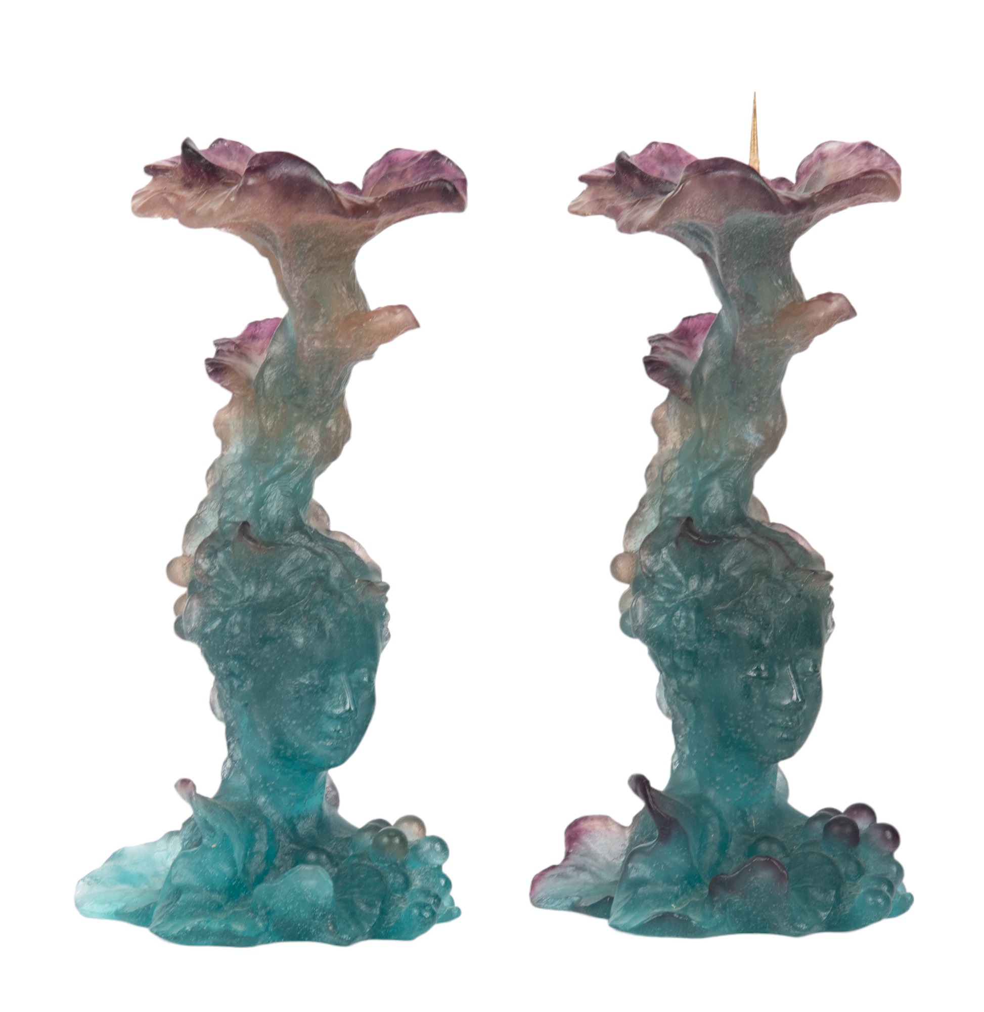 Pair of Daum Pate de Verre amethyst