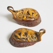 Pair of Dayak Man's Carved Hor