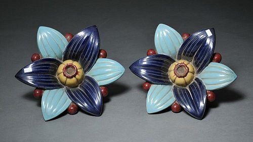 PAIR OF DECO CARVED TERRACOTTA