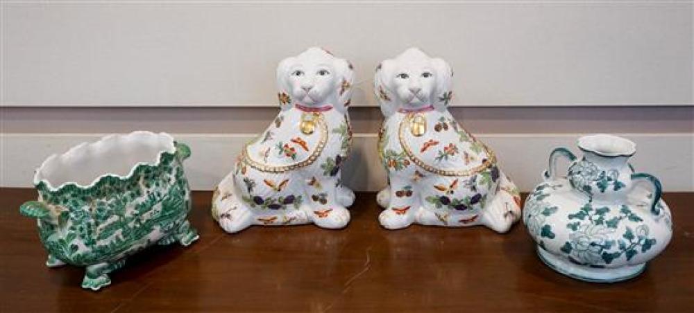 PAIR OF DECORATED CERAMIC SPANIELS,