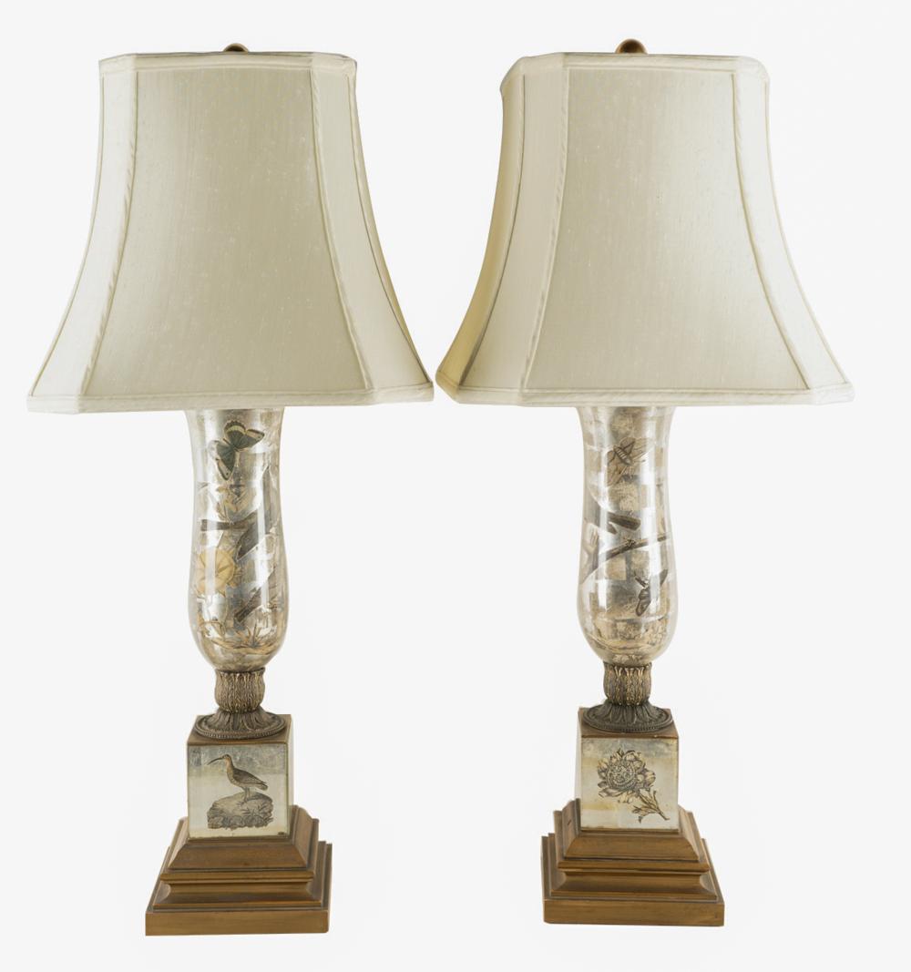 PAIR OF DECORATED GLASS TABLE